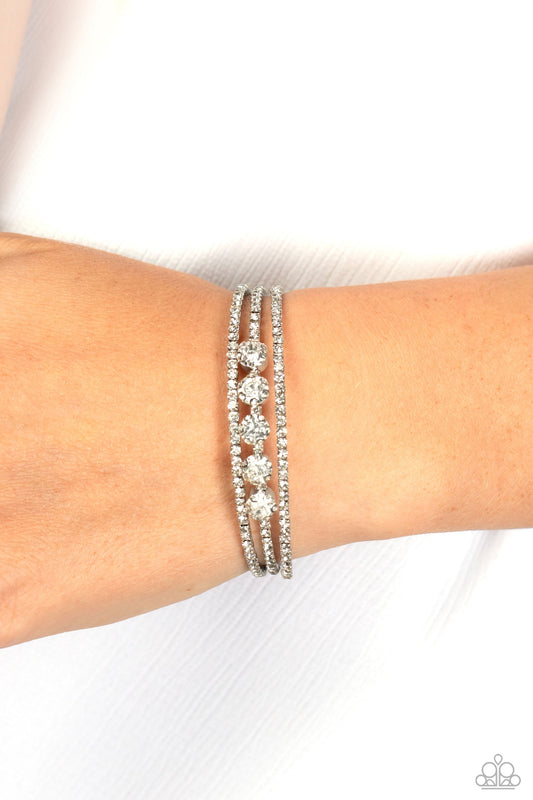 Lucid Layers - White Dainty Rhinestones & Oversized White Rhinestone Paparazzi Cuff Bracelet