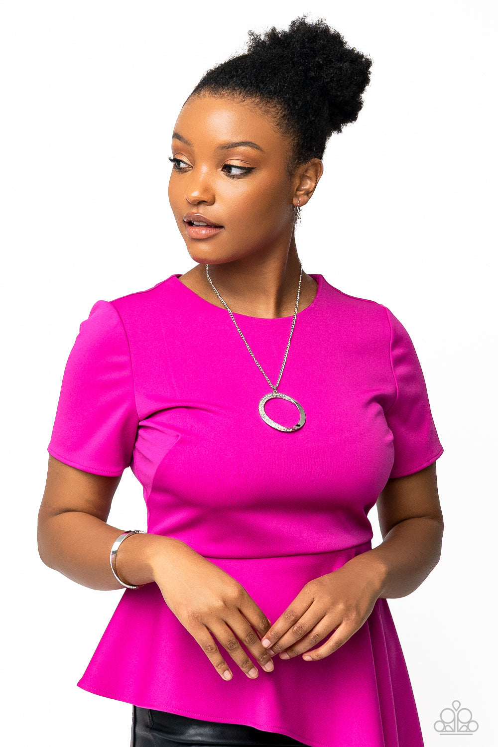 Artistically Adorned - Multi Iridescent Rhinestone & Warped Oversized Silver Hinge Paparazzi Bracelet