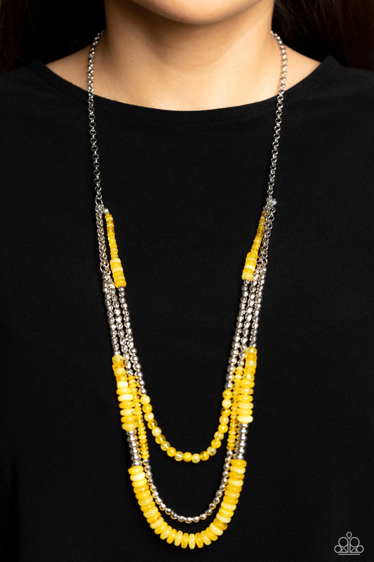 Newly Neverland - Yellow & Silver Beaded Paparazzi Necklace & matching earrings