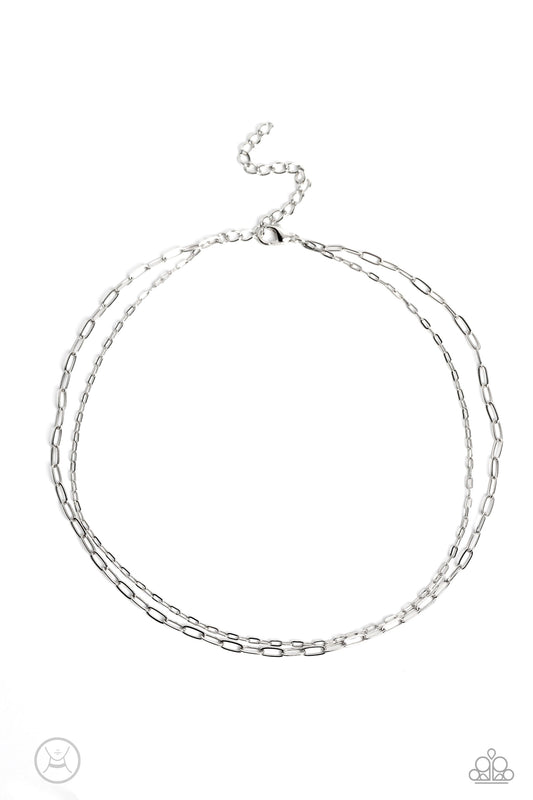 Polished Paperclips - Silver Paperclip Chain Paparazzi Choker Necklace & matching earrings