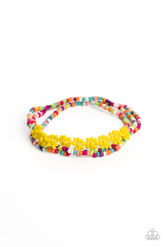 Buzzworthy Botanicals - Multi Seed Beads/Yellow Seed Bead Flowers Paparazzi Stretch Bracelets