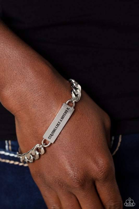 Mighty Matriarch - Silver "Strong like a mother' Stamped Plate/Thick Silver Chain Paparazzi Adjustable Bracelet