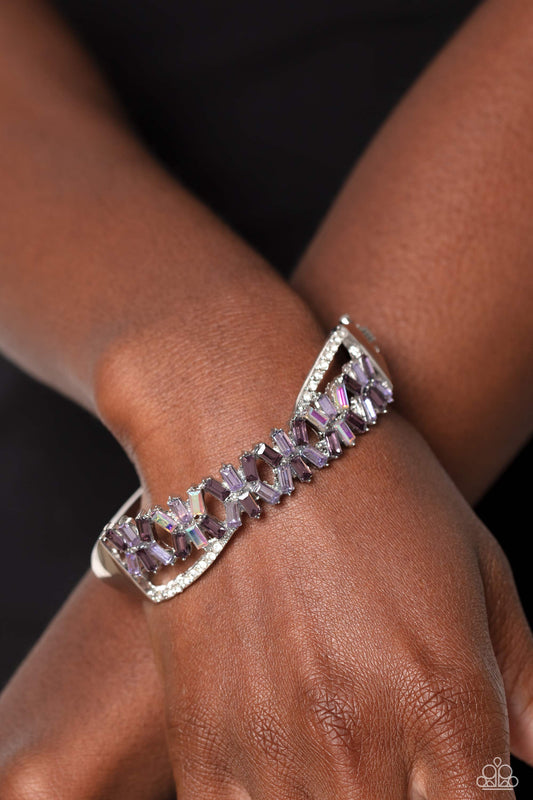 Timeless Trifecta - Purple, Amethyst, Iridescent, & White Rhinestone Paparazzi Hinge Bracelet