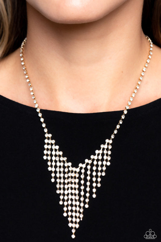 SHIMMER of Stars - Gold Fittings/White Rhinestone Fringe Paparazzi Necklace & matching earrings