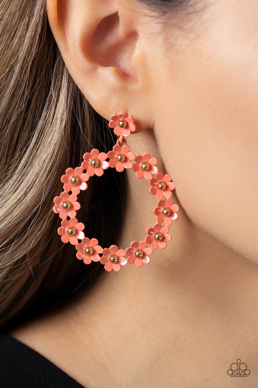 Daisy Meadows - Orange Daisy Wreath Paparazzi Earrings