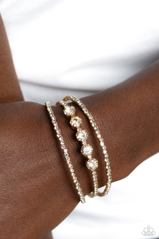 Lucid Layers - Gold Frames & White Rhinestone Paparazzi Cuff Bracelet