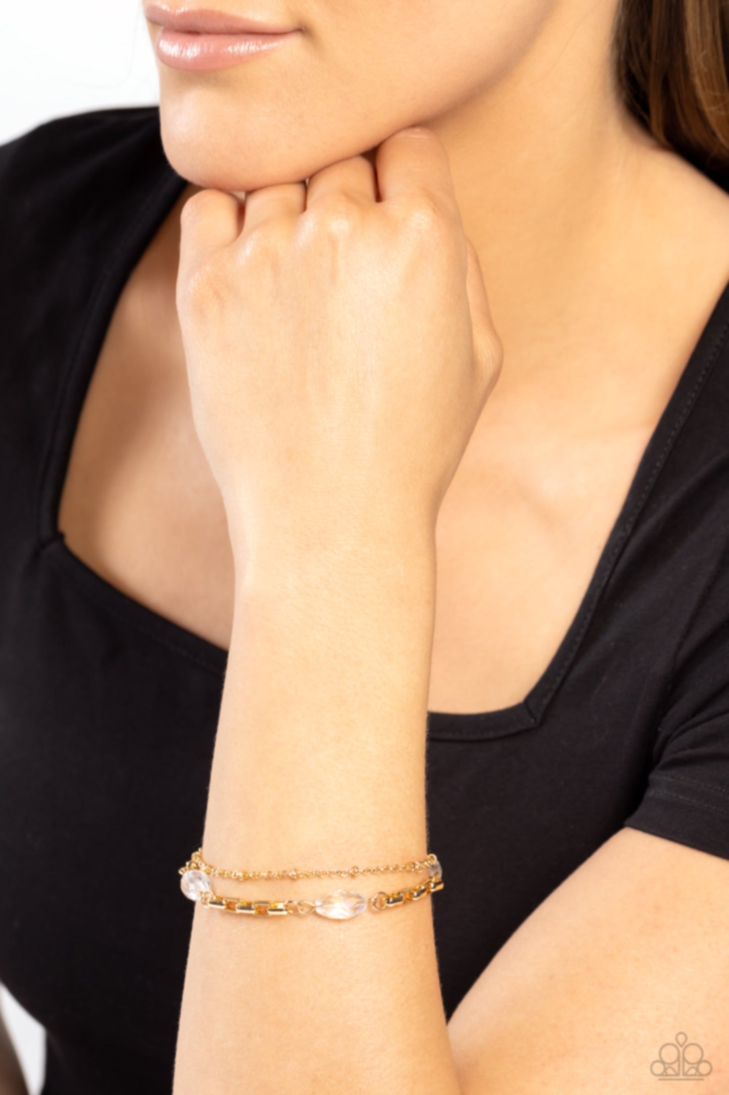 Business Brunch - Gold Dainty Chain/Reflective Beaded Paparazzi Adjustable Bracelet