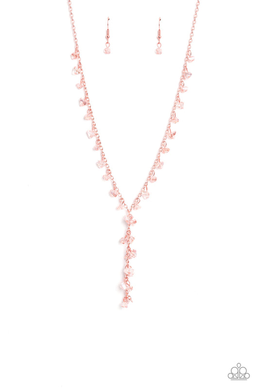 Chiseled Catwalk - Copper Chain/Chiseled White Gem Fringe Paparazzi Necklace & matching earrings