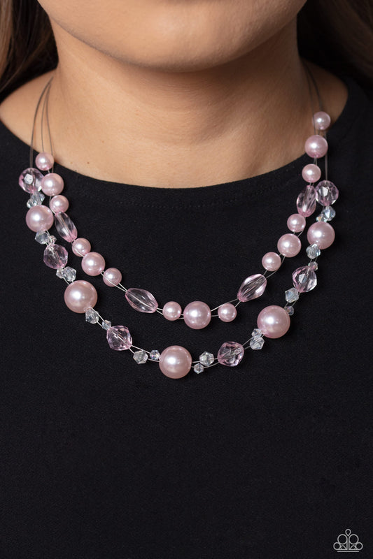 Parisian Pearls - Pink Pearls/Pink Beaded Paparazzi Necklace & matching earrings