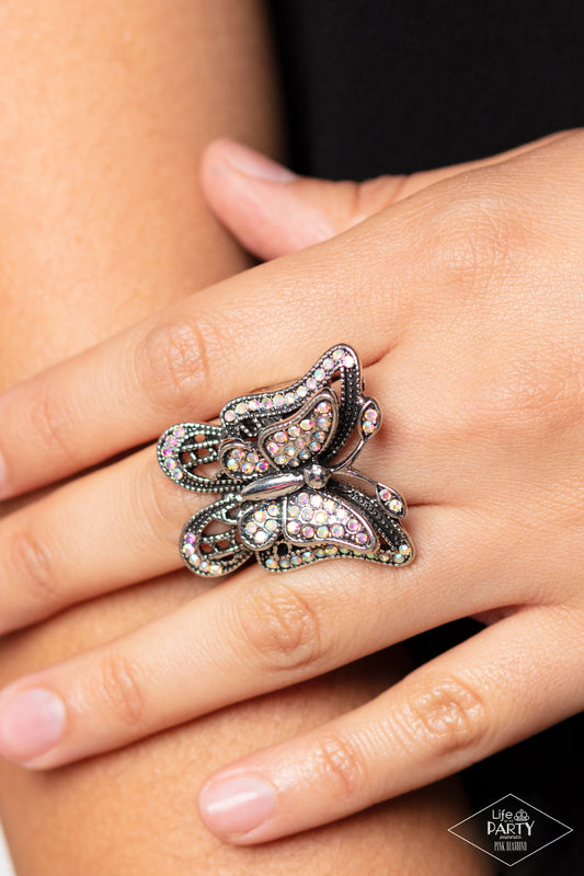 Free To Fly - Multi Iridescent Rhinestone Paparazzi Butterfly Ring