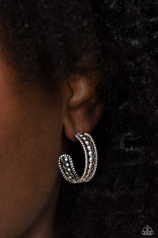 Dotted Darling - Silver Studded Hoop Paparazzi Earrings