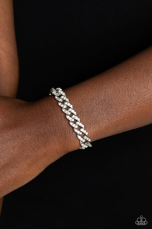 Mecca Metro - White Rhinestones, Silver Links, & Silver Snake Chain Paparazzi Urban Bracelet