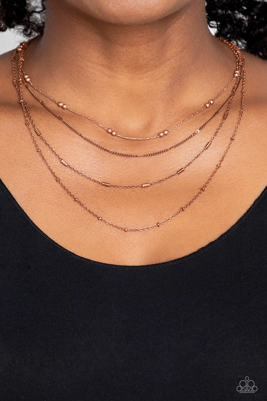 Studded Shimmer - Copper Layered Dainty Chain Paparazzi Necklace & matching earrings
