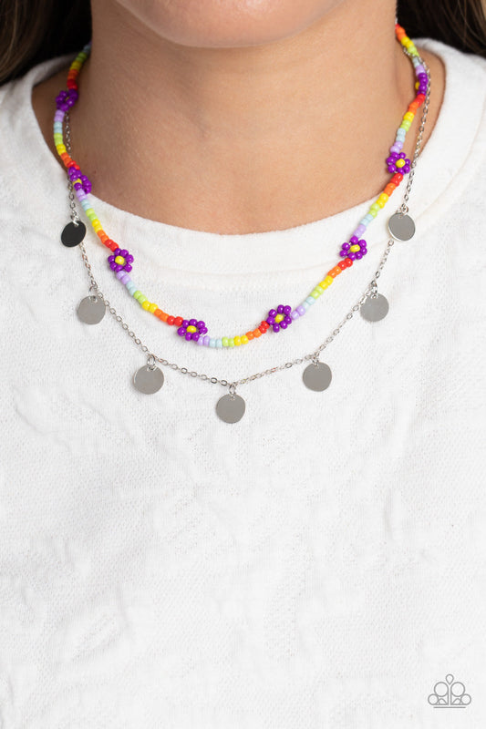 Rainbow Dash - Purple Seed Bead Flowers/Multicolored Seed Bead Paparazzi Necklace & matching earrings