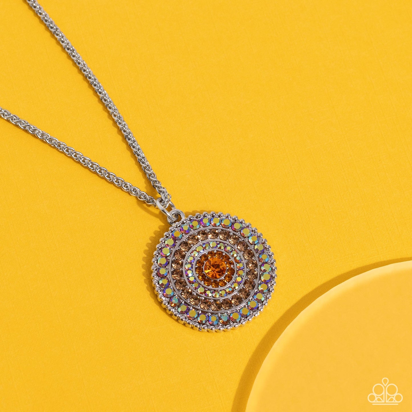Mandala Masterpiece - Orange Iridescent/Light Topaz Rhinestone Pendant Paparazzi Necklace & matching earrings