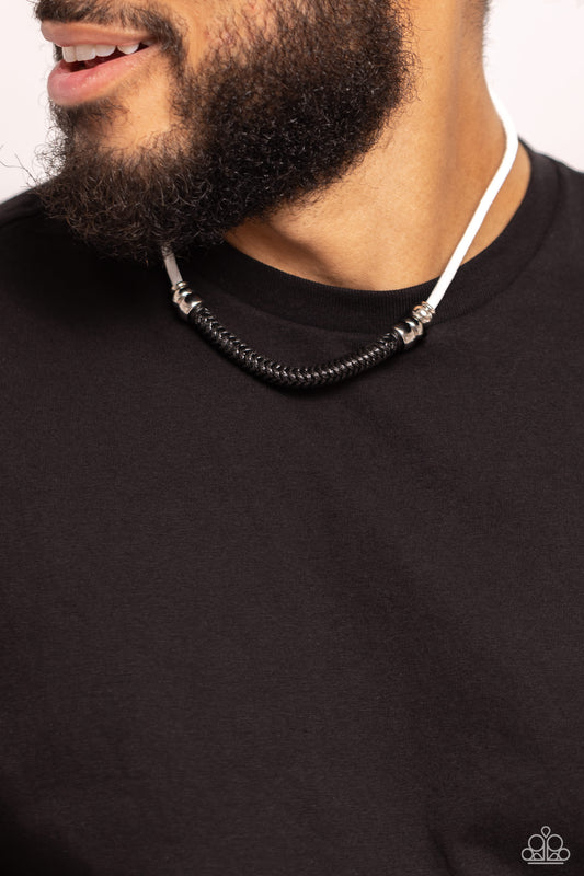 Corded Chivalry - White & Black Cording/Silver Accents Paparazzi Urban Necklace