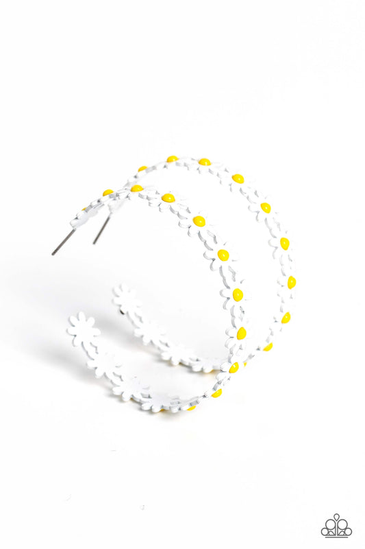 Daisy Disposition - White Daisy Hoop Paparazzi Earrings