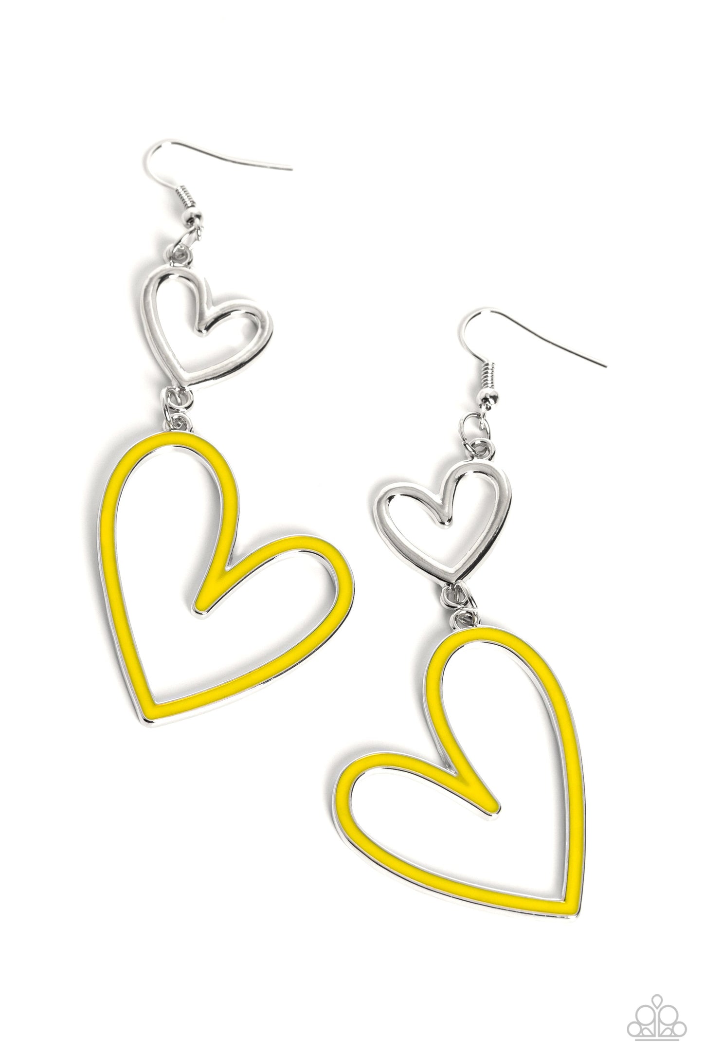 Pristine Pizzazz - Yellow Abstract Heart Paparazzi Earrings