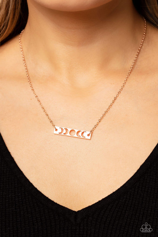 LUNAR or Later - Rose Gold Moon Phase Cut-Out Pendant Paparazzi Necklace & matching earrings
