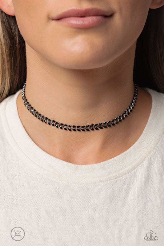 Grecian Grace - Black Beaded V-Shape Frame Paparazzi Choker Necklace & matching earrings