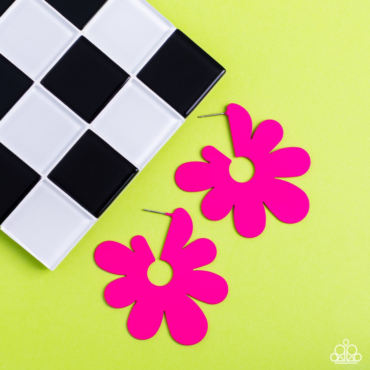 Flower Power Fantasy - Pink Asymmetrical Oversized Abstract Flower Hoop Paparazzi Earrings