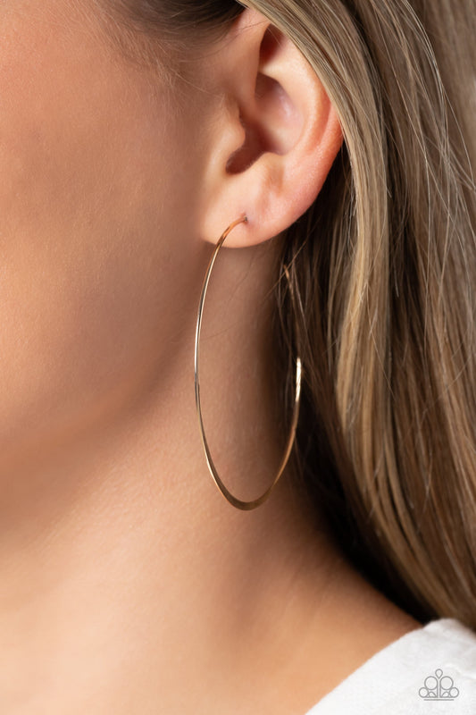 Metal Drama - Gold Thin Bar Hoop Paparazzi Earrings