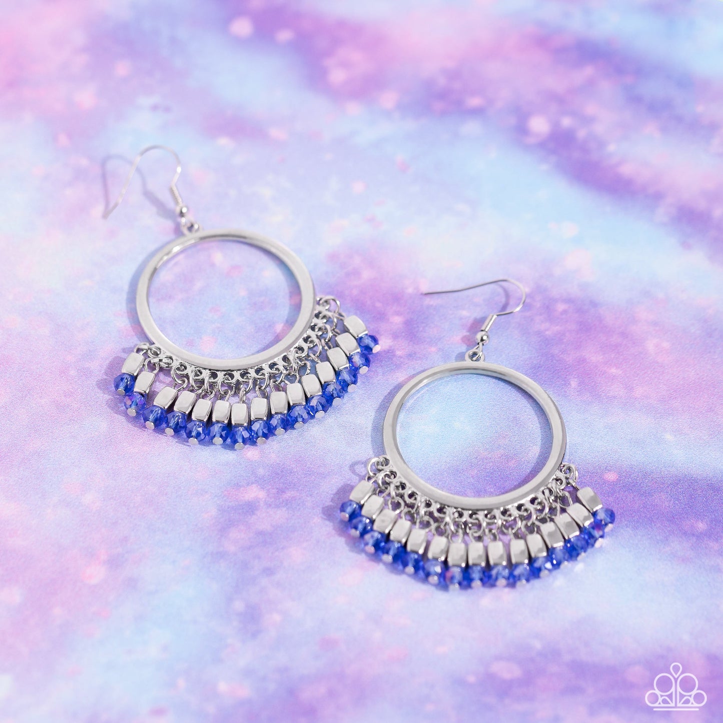 Fringe Fanfare - Blue Faceted Beaded Fringe Paparazzi Earrings