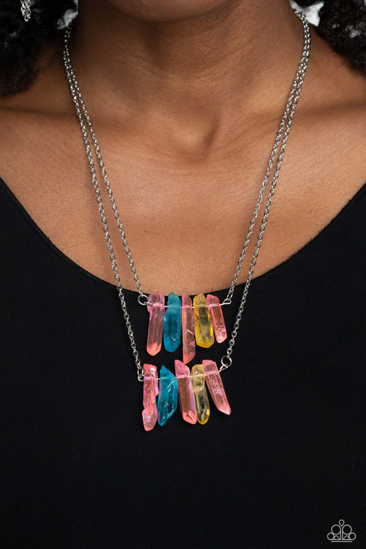Crystal Catwalk - Multi Pink, Blue, & Yellow Crystal-Like Stone Pendant Paparazzi Necklace & matching earrings