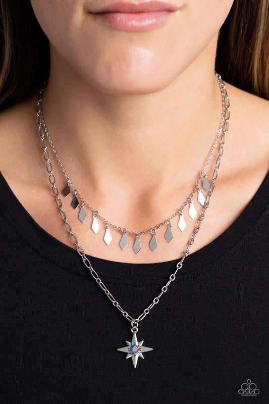 The Second Star To The LIGHT - Blue Iridescent Rhinestone/Silver Star Pendant Paparazzi Necklace & matching earrings