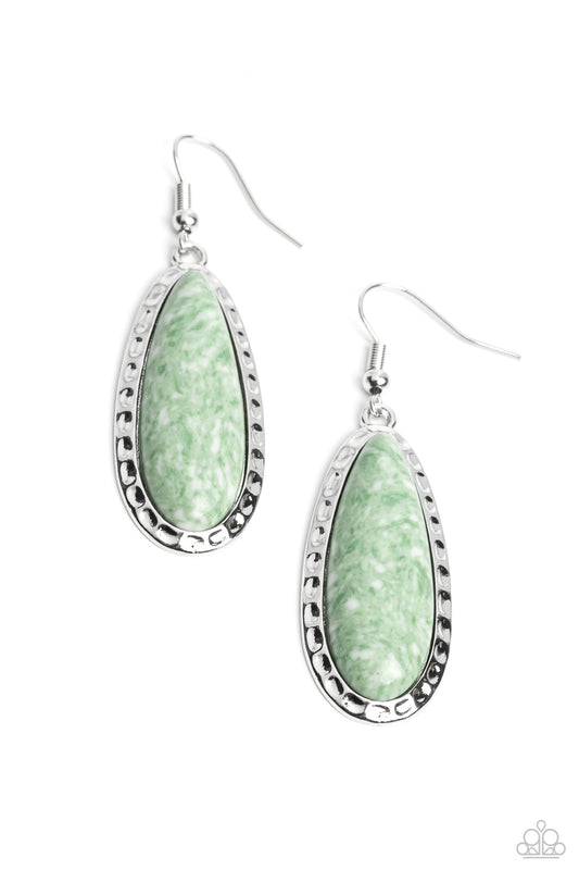 TEARDROP-Dead Dynasty - Green Elongated Teardrop Stone Earrings