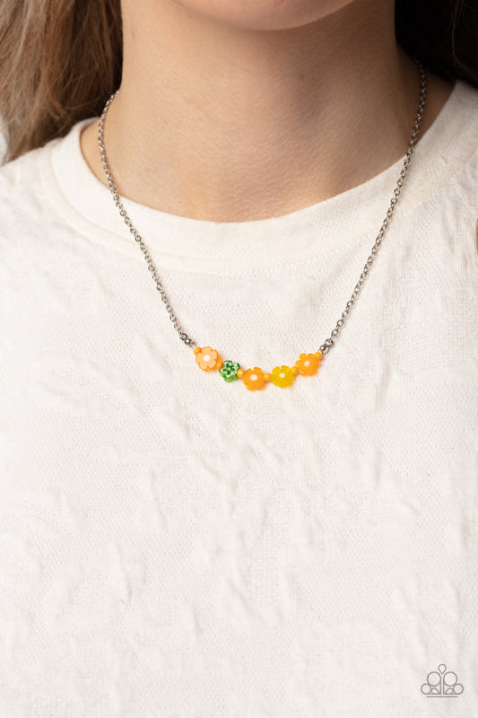 BOUQUET We Go - Orange, Yellow, & Green Flower Beaded Paparazzi Necklace & matching earrings