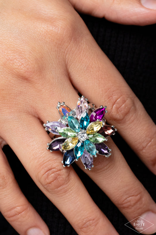 Am I GLEAMing? - Multi Colorful Rhinestone Floral Inspired Paparazzi Ring