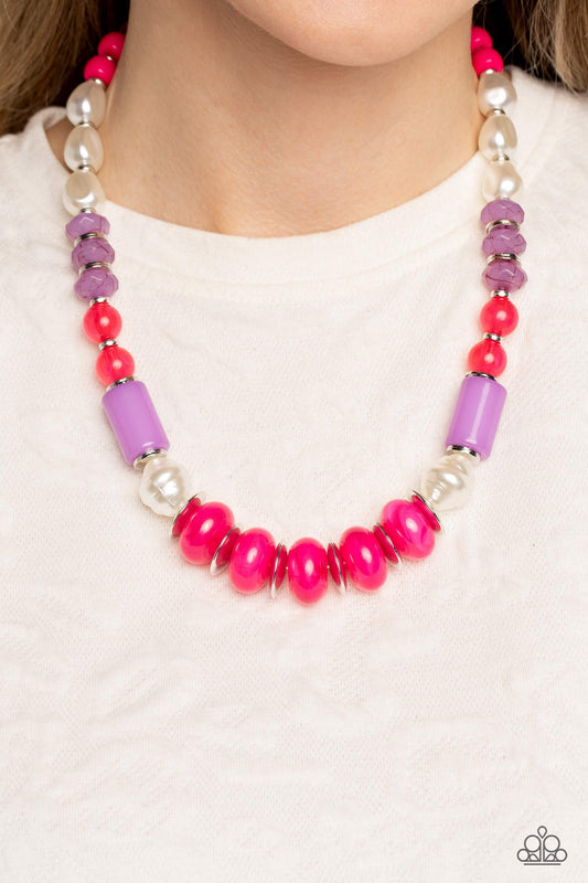 A SHEEN Slate - Pink, Purple, & Pearl Beaded Paparazzi Necklace & matching earrings