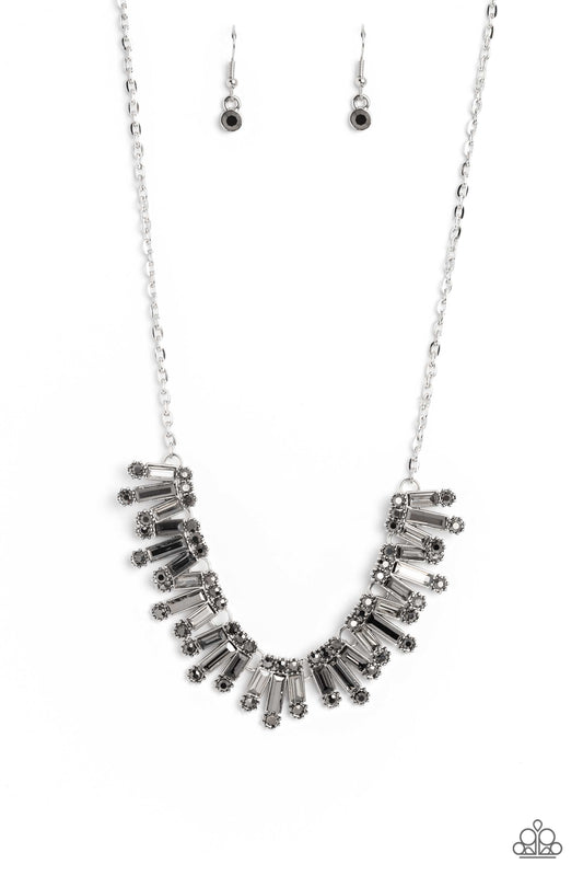 Sunburst Season - Silver Metallic Finish Bars/Hematite Gems Paparazzi Necklace & matching earrings