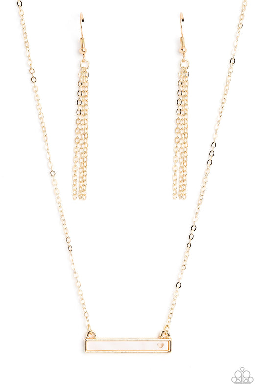 Devoted Darling - Gold Plate/Rectangular White Shell/Dainty Heart Cutout Pendant Paparazzi Necklace & matching earrings