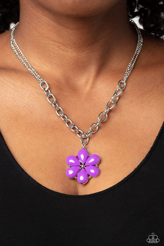 Dazzling Dahlia - Purple Acrylic Flower Pendant Paparazzi Necklace & matching earrings