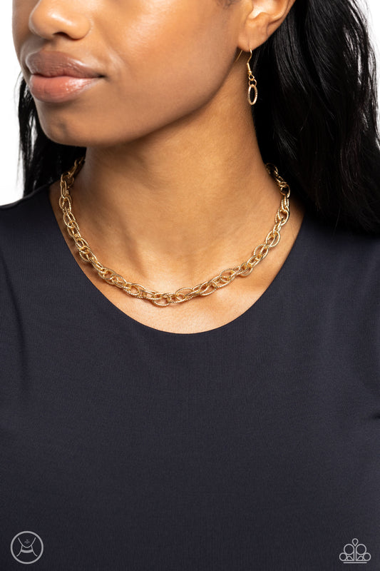 If I Only Had a CHAIN - Gold Textured Link Paparazzi Choker Necklace & matching earrings