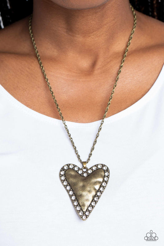 Radiant Romeo - Brass Oversized Abstract Heart Pendant Paparazzi Necklace & matching earrings