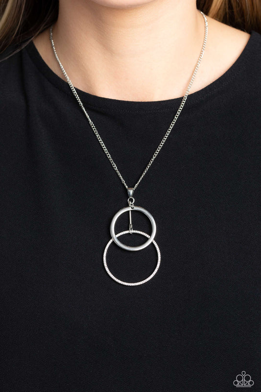 Wishing Well Whimsy - White Dainty Rhinestones/Silver Overlapping Ring Pendant Paparazzi Necklace & matching earrings