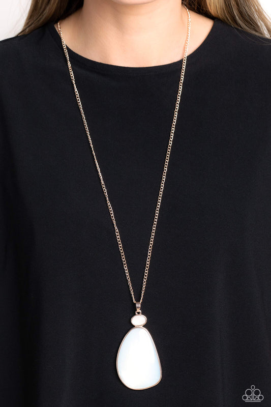 Geometric Glow - Rose Gold Abstract Frame/Oversized White Milky Oval Pendant Paparazzi Necklace & matching earrings