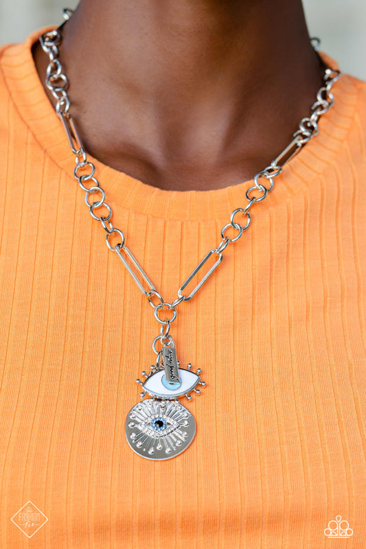 Friday Night VIBES - Blue Eye & Silver Charm Paparazzi Necklace & matching earrings