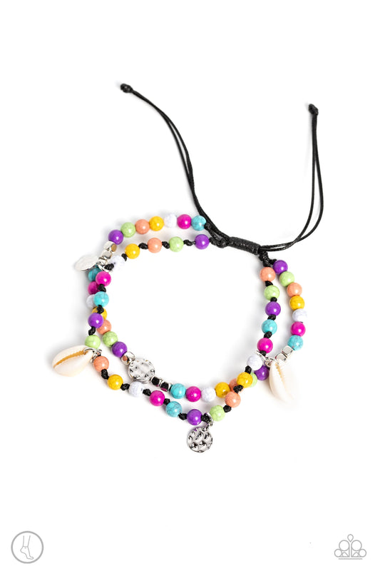 Buy and SHELL - Multi Color Stone Beads, Cowrie Shells, & Silver Accent Paparazzi Anklet