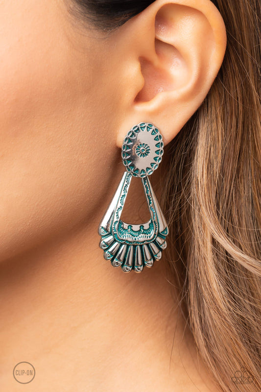 Casablanca Chandeliers - Blue Retina/Silver Southwestern Patterned Paparazzi CLIP-ON Earrings