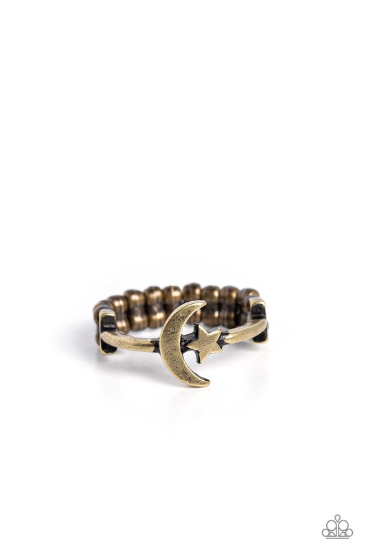 Astral Allure - Brass Crescent Moon & Star Paparazzi Ring