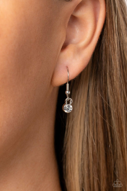 Dancing Dimension - Blue Teardrops/White Rhinestones/Studded Silver Frame Paparazzi Necklace & matching earrings