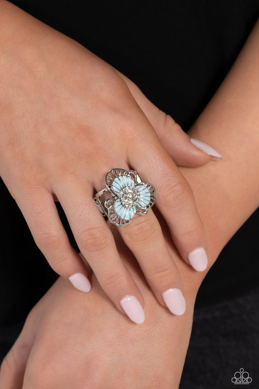 Tropical Trillium - Blue & Silver Flower Paparazzi Ring