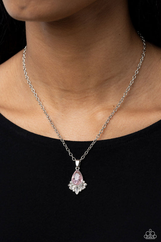 Fancy Fringe - Pink Teardrop Gem/White Gems Pendant Paparazzi Necklace & matching earrings