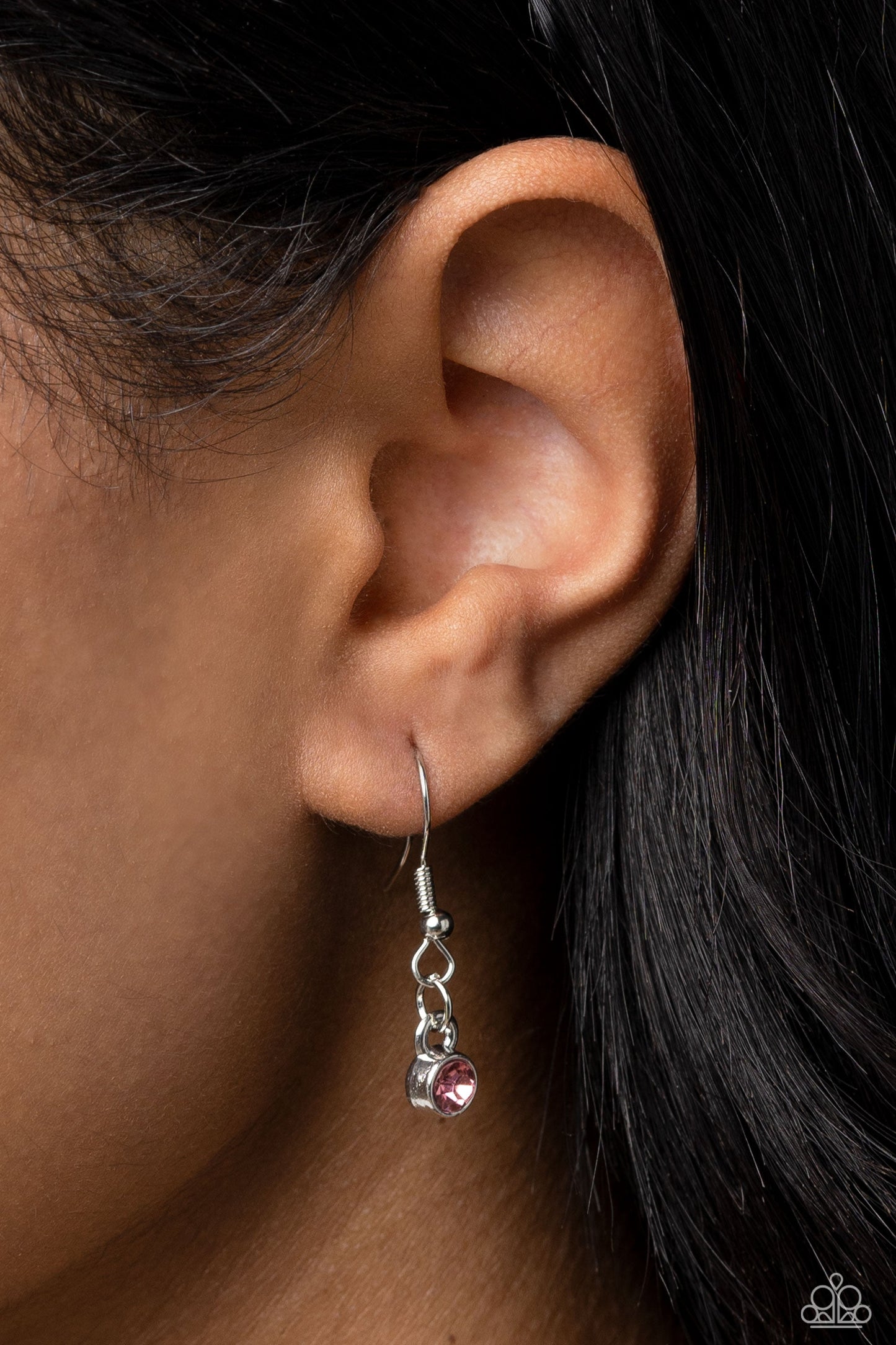 Fancy Fringe - Pink Teardrop Gem/White Gems Pendant Paparazzi Necklace & matching earrings