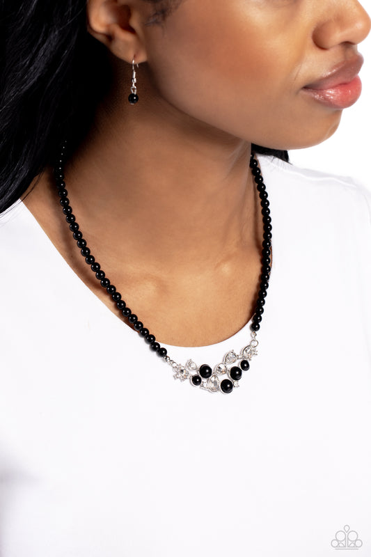 Pampered Pearls - Black Pearls/White Gem Paparazzi Necklace & matching earrings