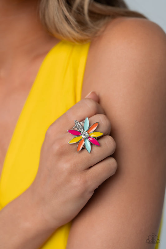 Lily Lei - Multi Colored Petals/White Gem Center Paparazzi Flower Ring